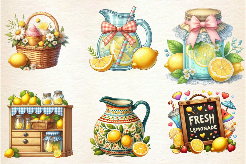 Pastel Pink Lemonade Party Decor Clipart Bundle - CraftNest - Digital Crafting and Art