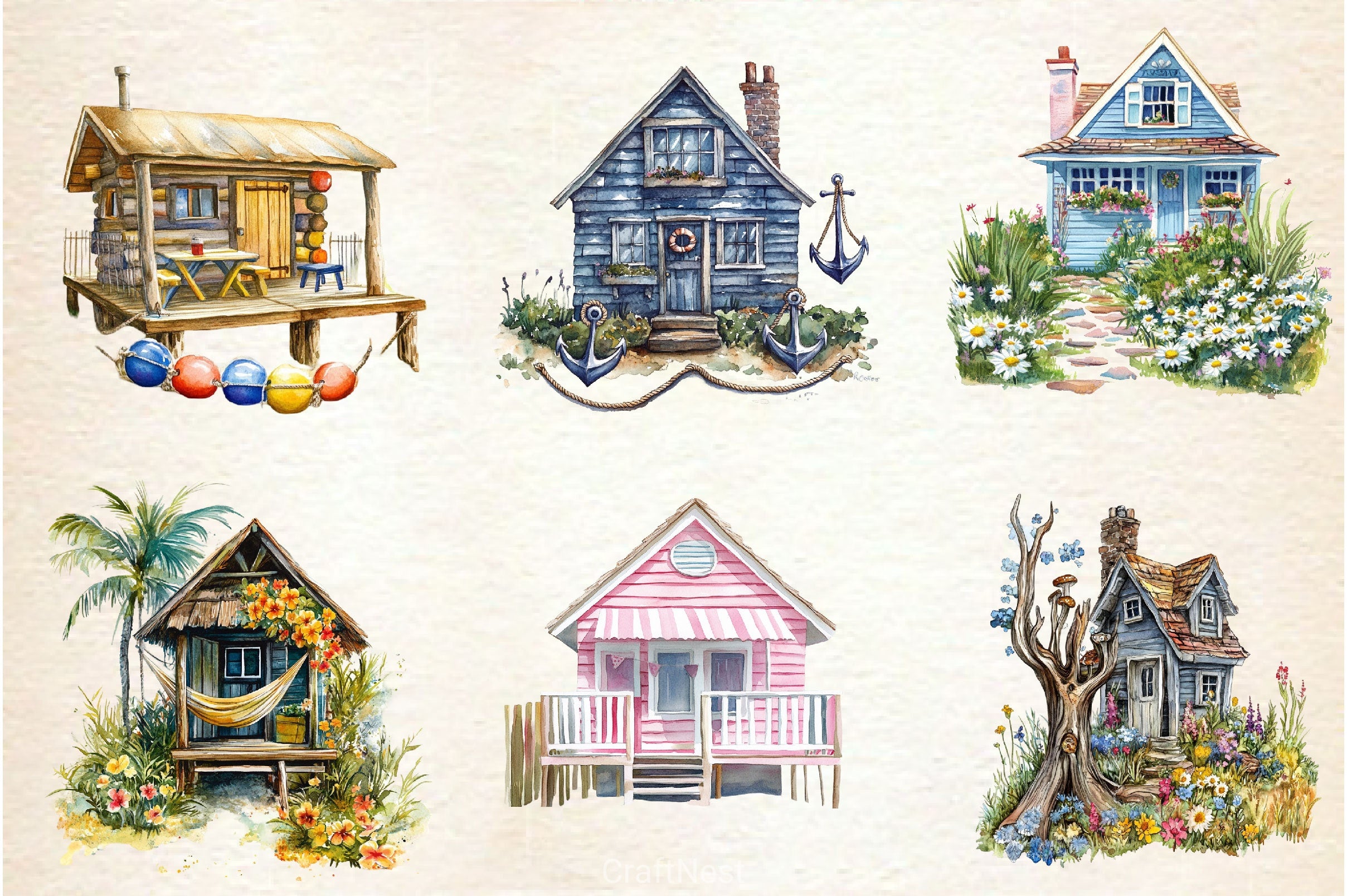 Summer Seaside Cottage Clipart Bundle 2 - CraftNest - Digital Crafting and Art