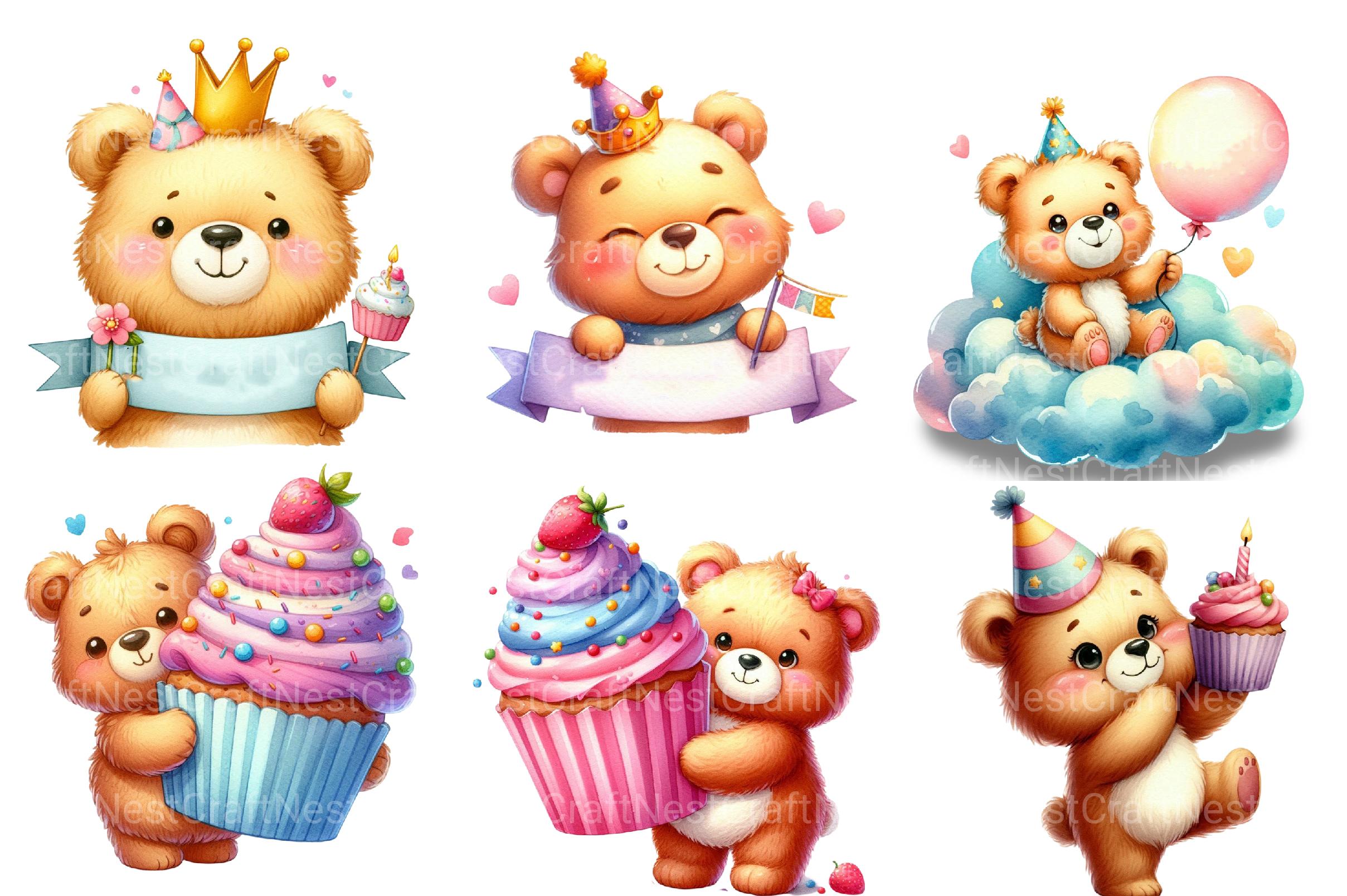 Cute Bear Happy Birthday Clipart - CraftNest - Digital Crafting and Art