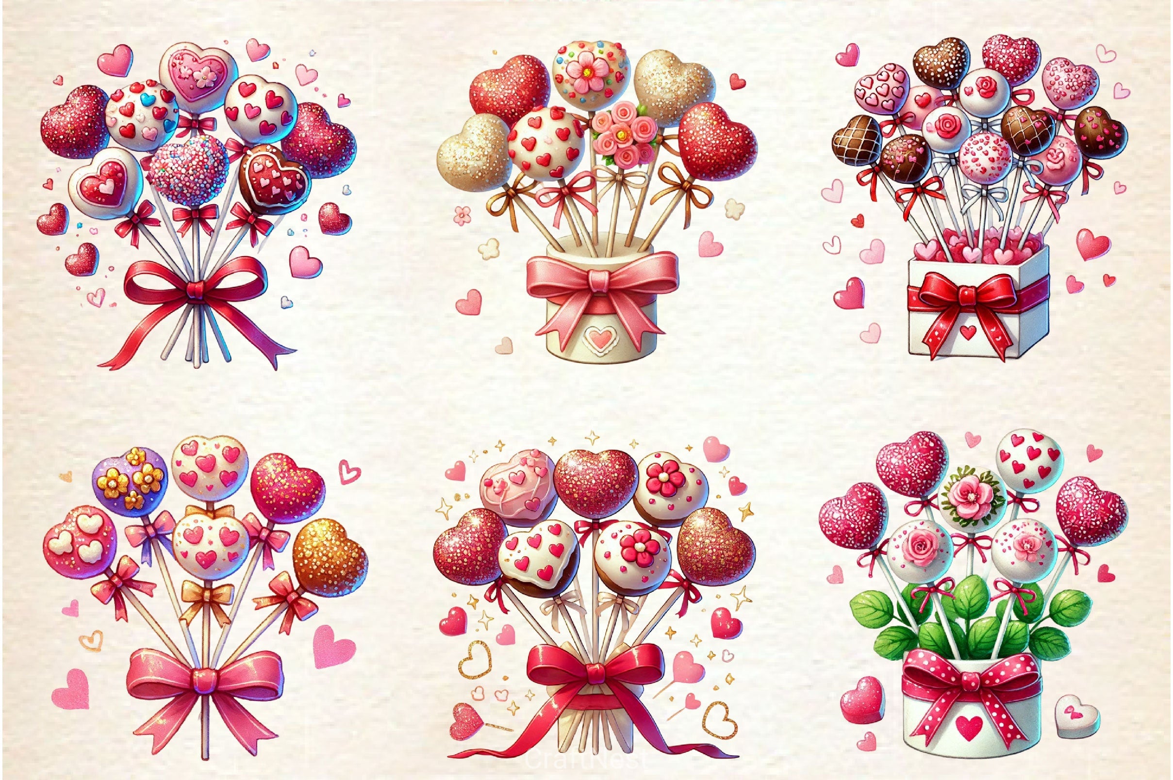 Valentine Cake Pop Bouquet Clipart Bundle - CraftNest - Digital Crafting and Art