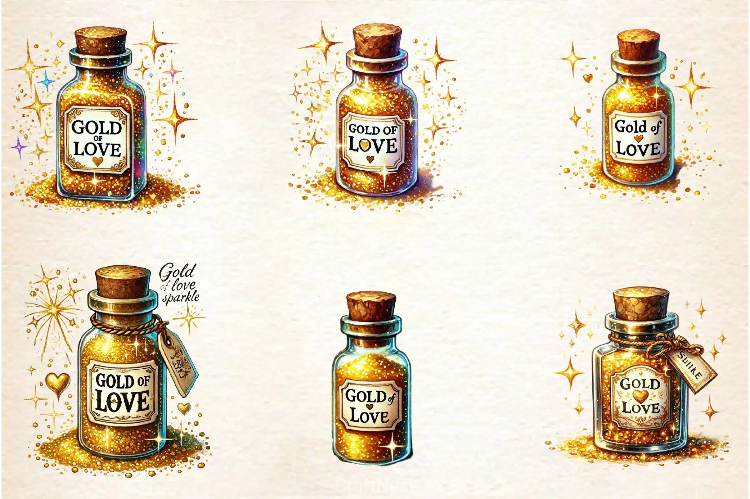 Golden Love Sparkle Bottle Clipart Bundle - CraftNest - Digital Crafting and Art