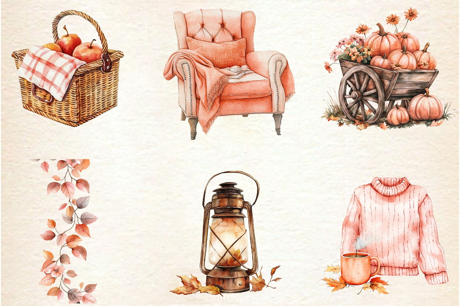 Peach Colored Autumn Clipart Bundle 3 - CraftNest - Digital Crafting and Art