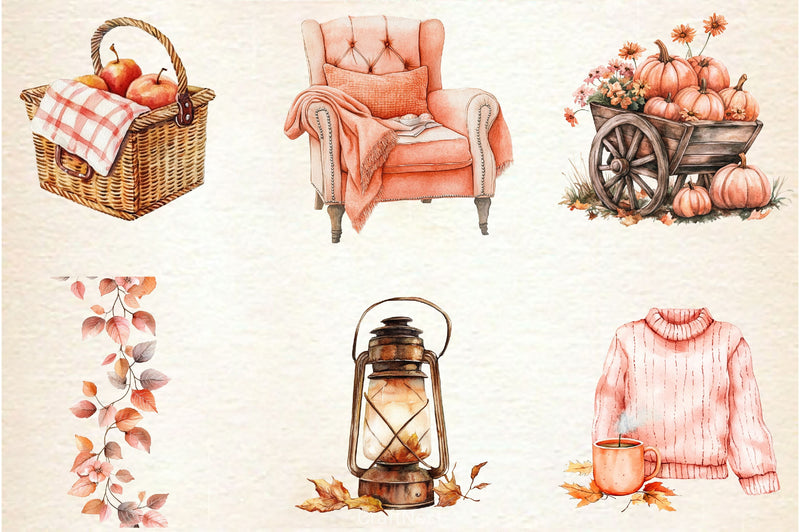 Peach Colored Autumn Clipart Bundle 3 - CraftNest - Digital Crafting and Art
