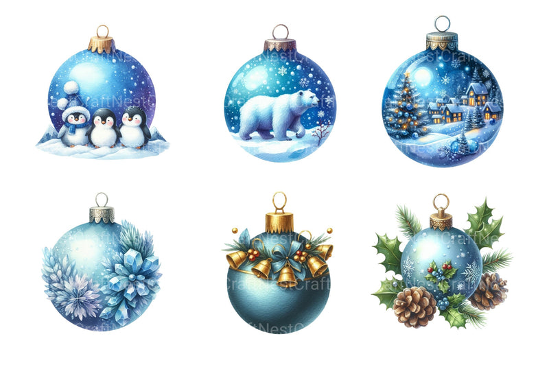 Blue Baubles Christmas Tree Ornaments Clipart Bundle - CraftNest - Digital Crafting and Art