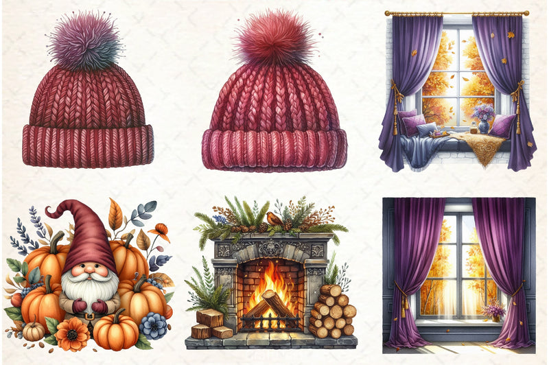 Burgundy Autumn Clipart Bundle - CraftNest - Digital Crafting and Art