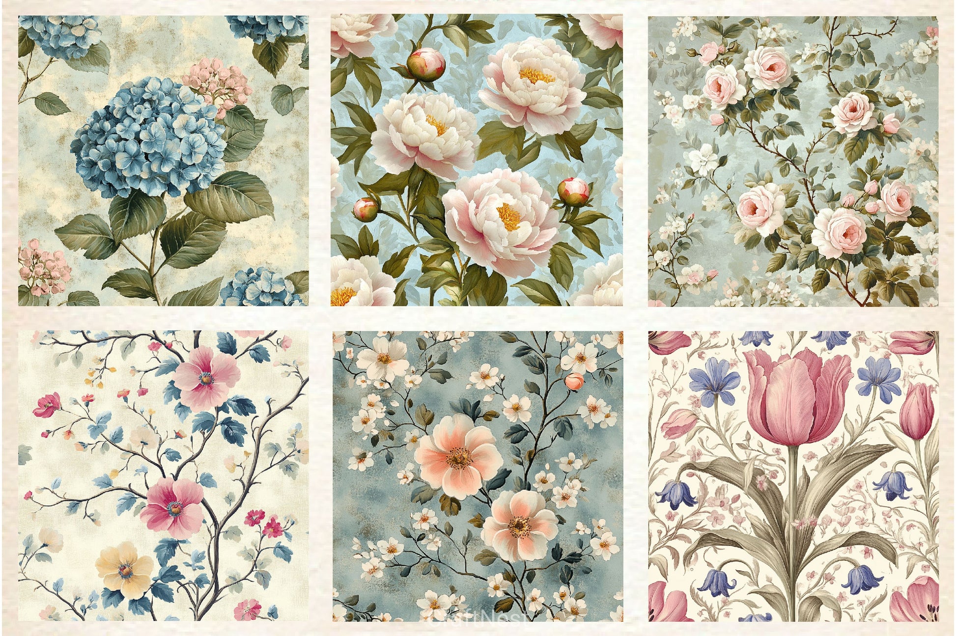 French Shabby Chic Pastel Flower Pattern Clipart Bundle - CraftNest - Digital Crafting and Art