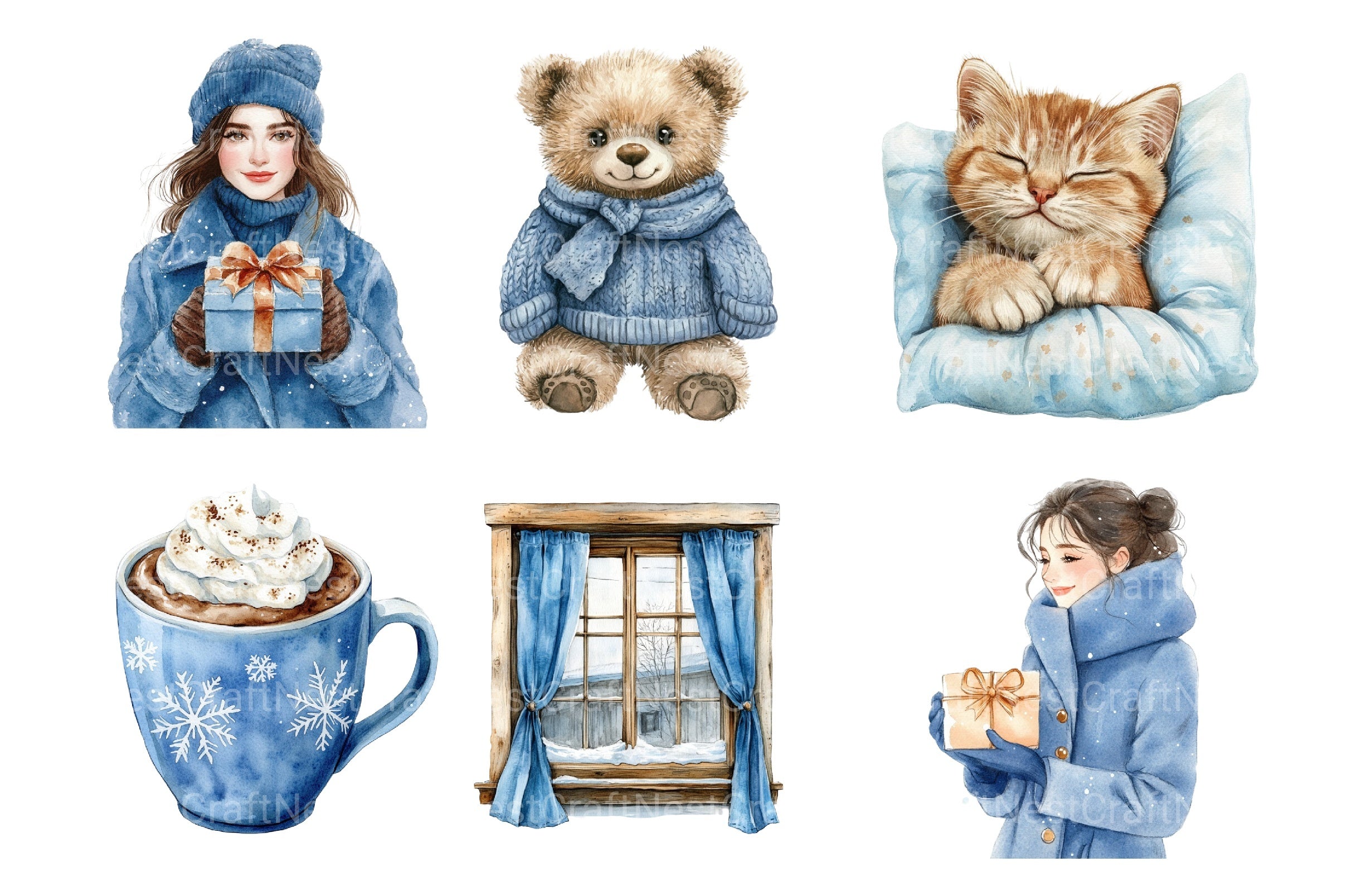 Powder Blue Winter Aesthetic Snowy Clipart Collection for Crafts & Design - CraftNest - Digital Crafting and Art