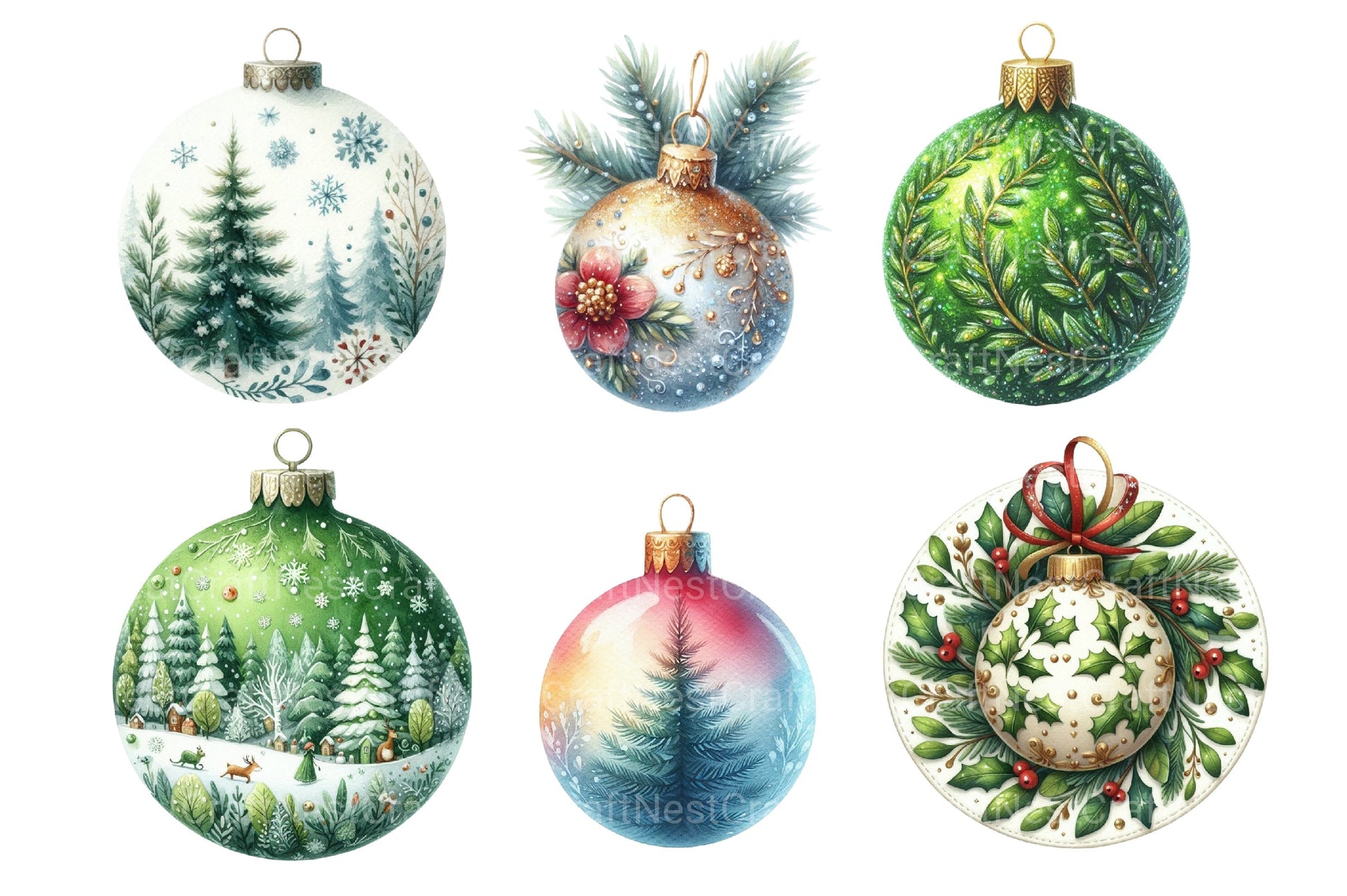Green Christmas Tree Ball Clipart Bundle - CraftNest - Digital Crafting and Art