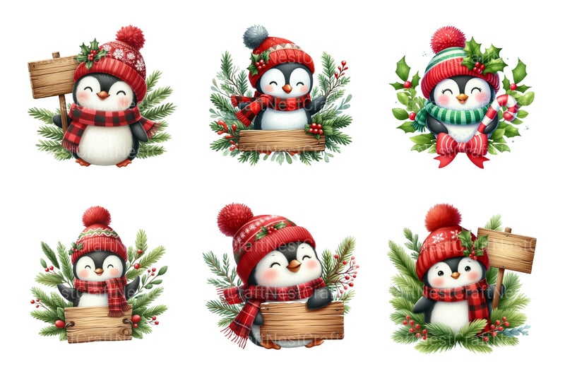 Christmas Penguin Watercolor Clipart Bundle - CraftNest - Digital Crafting and Art