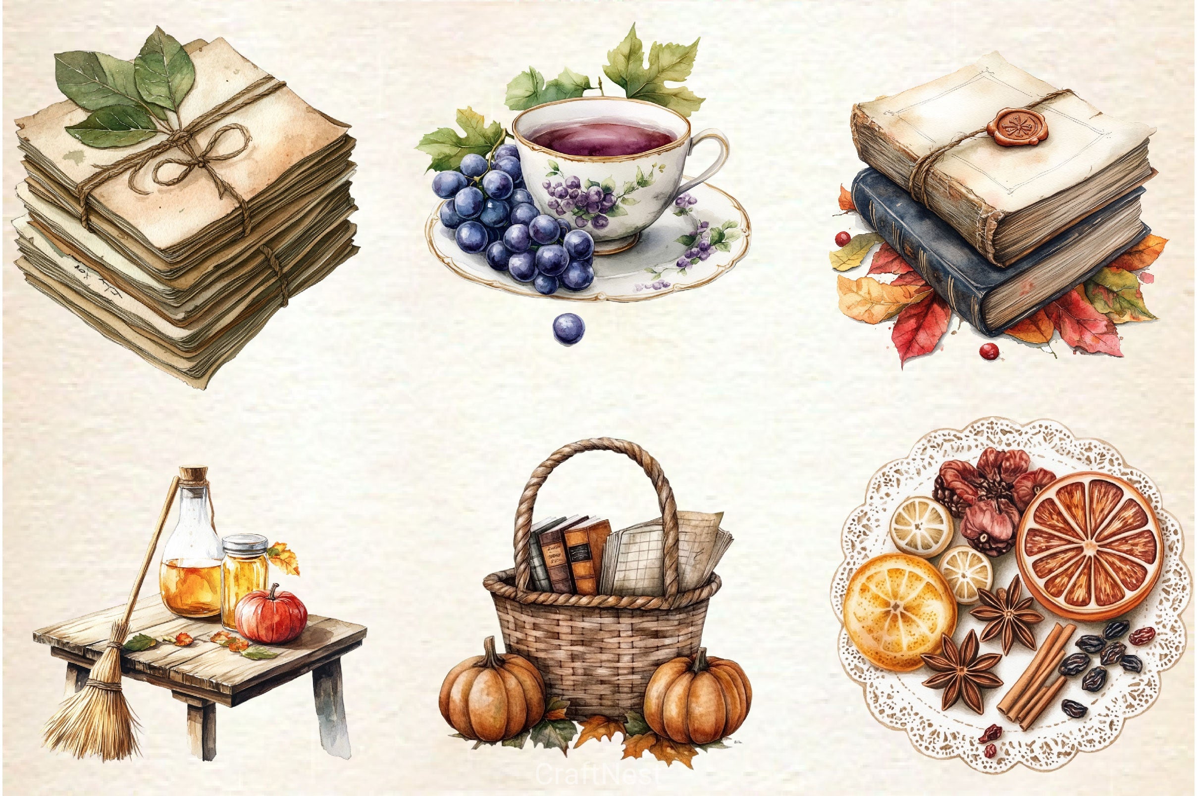 Witch Autumn Picnic Set Clipart Bundle 2 - CraftNest - Digital Crafting and Art