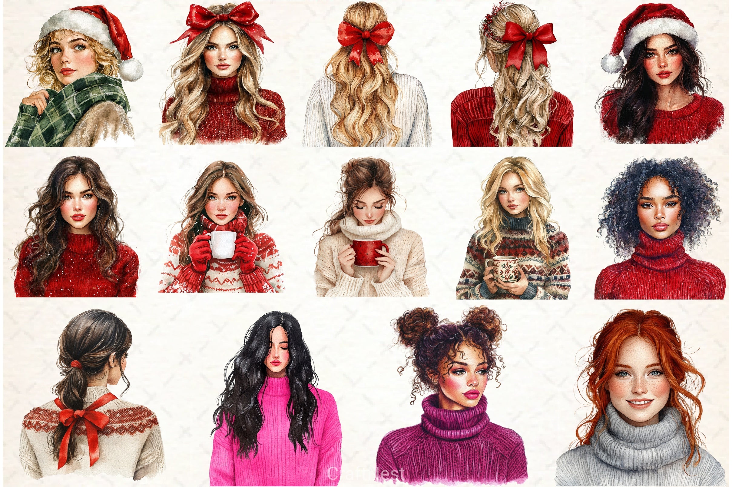 Neon Red Christmas Clipart Bundle - CraftNest - Digital Crafting and Art