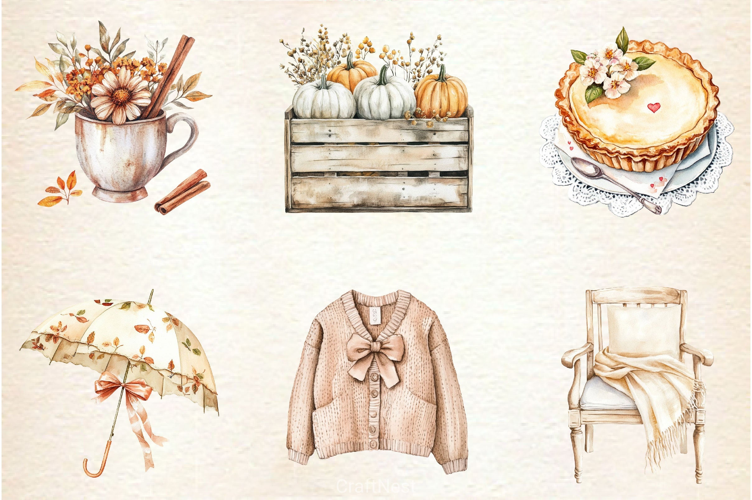 Neutral Rustic Coquette Fall Clipart Bundle 2 - CraftNest - Digital Crafting and Art
