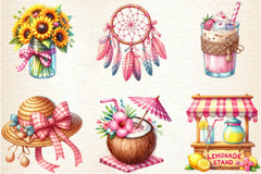 Bohemian Pink Gingham Summer Clipart Bundle 2 - CraftNest - Digital Crafting and Art