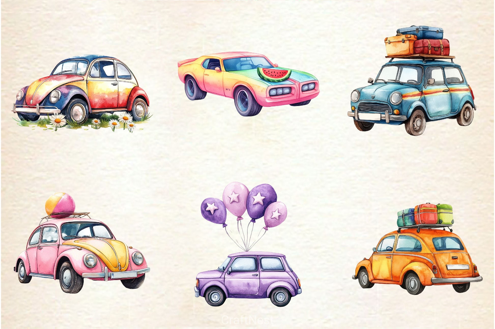 Rainbow Cute Summer Car Clipart Bundle - CraftNest - Digital Crafting and Art