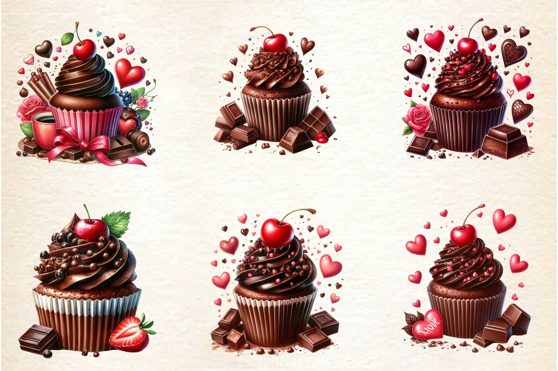 Romantic Chocolate Cupcake Clipart Bundle - CraftNest - Digital Crafting and Art