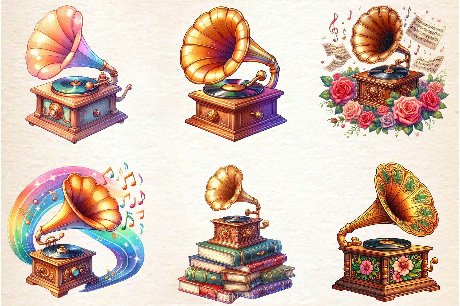 Retro Gramophone Clipart Bundle 2 - CraftNest - Digital Crafting and Art