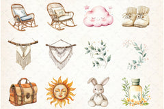 Boho Nursery Baby Shower Clipart Bundle - CraftNest - Digital Crafting and Art