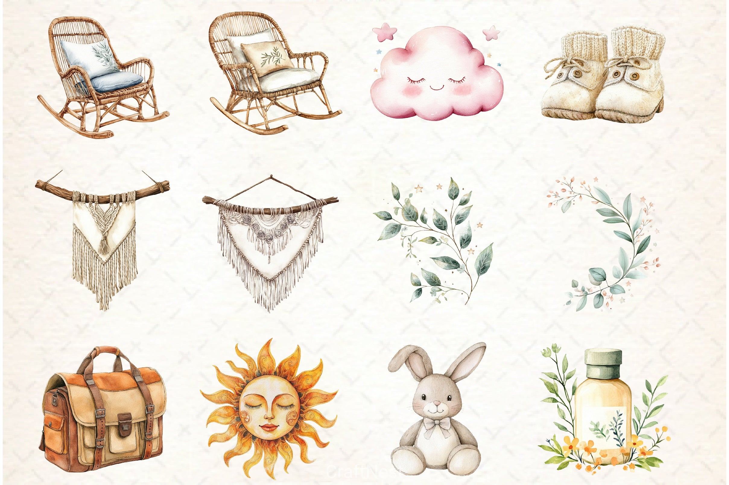 Boho Nursery Baby Shower Clipart Bundle - CraftNest - Digital Crafting and Art