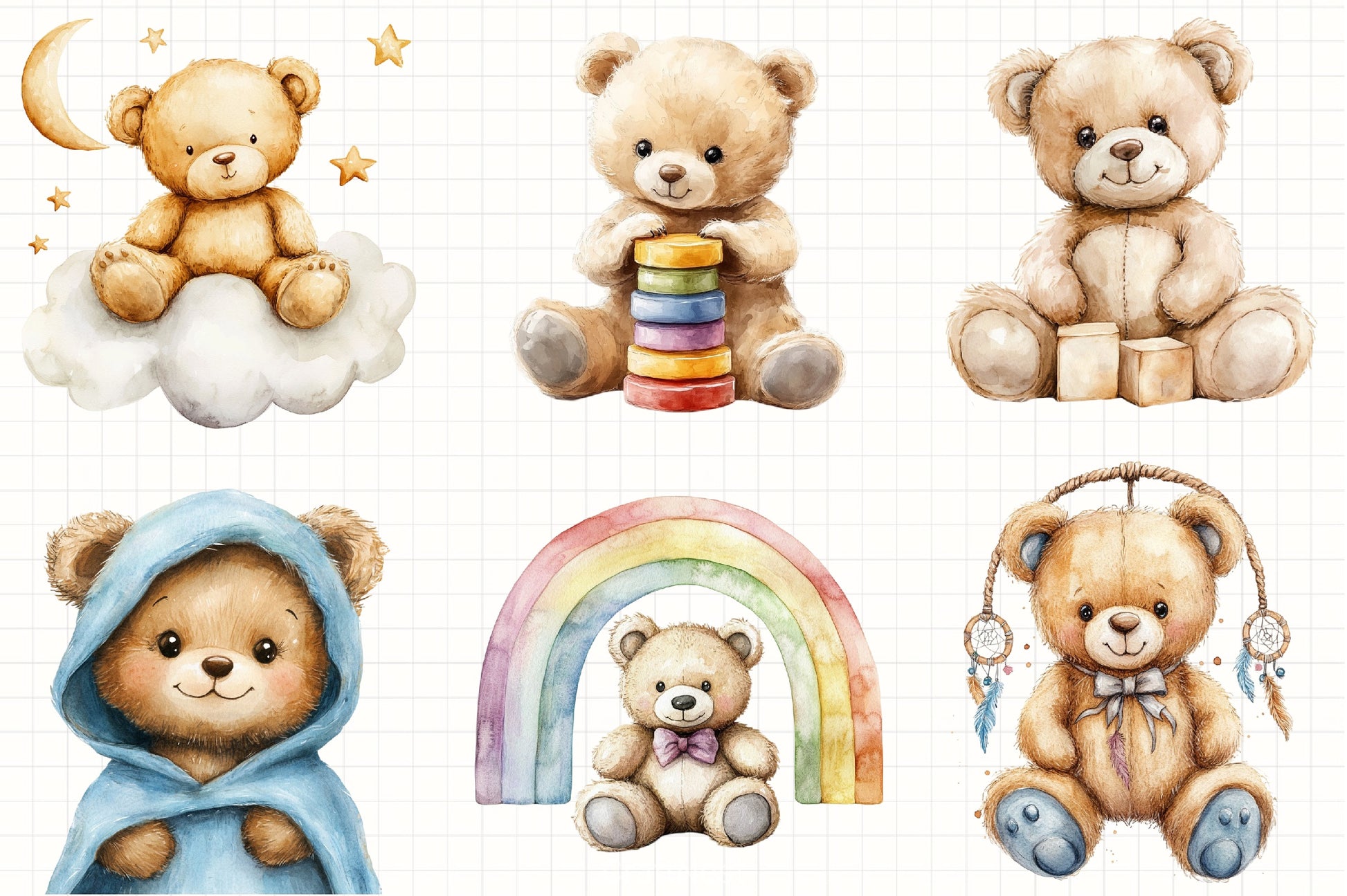 Beige Teddy Bear Nursery Clipart Bundle - CraftNest - Digital Crafting and Art