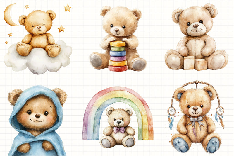 Beige Teddy Bear Nursery Clipart Bundle - CraftNest - Digital Crafting and Art