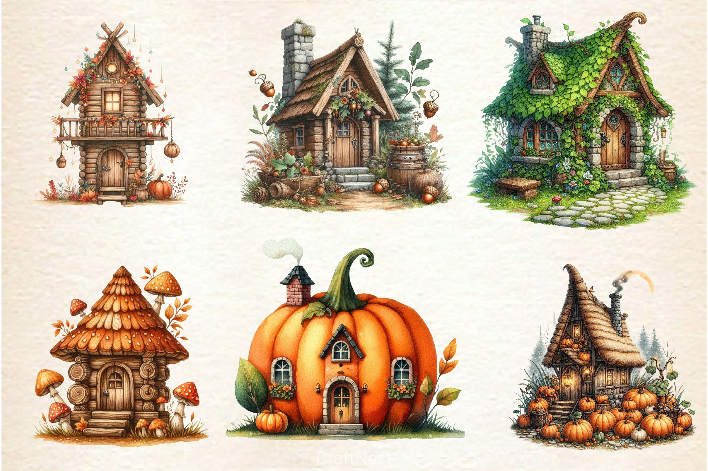 Whimsical Autumn House Clipart Bundle 2 - CraftNest - Digital Crafting and Art