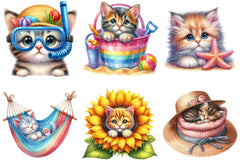 Cute Summer Kittens Clipart Bundle - CraftNest - Digital Crafting and Art