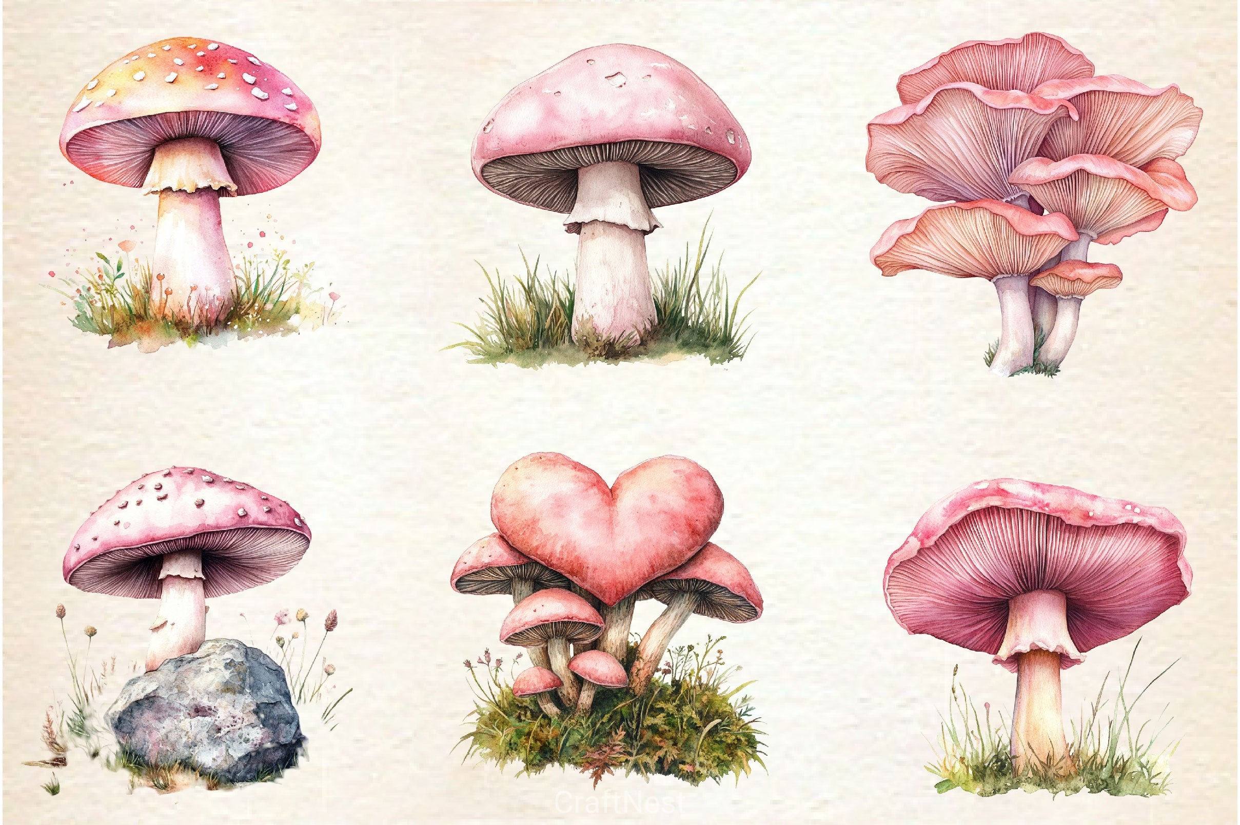 Charming Pink Mushrooms Clipart Bundle - CraftNest - Digital Crafting and Art