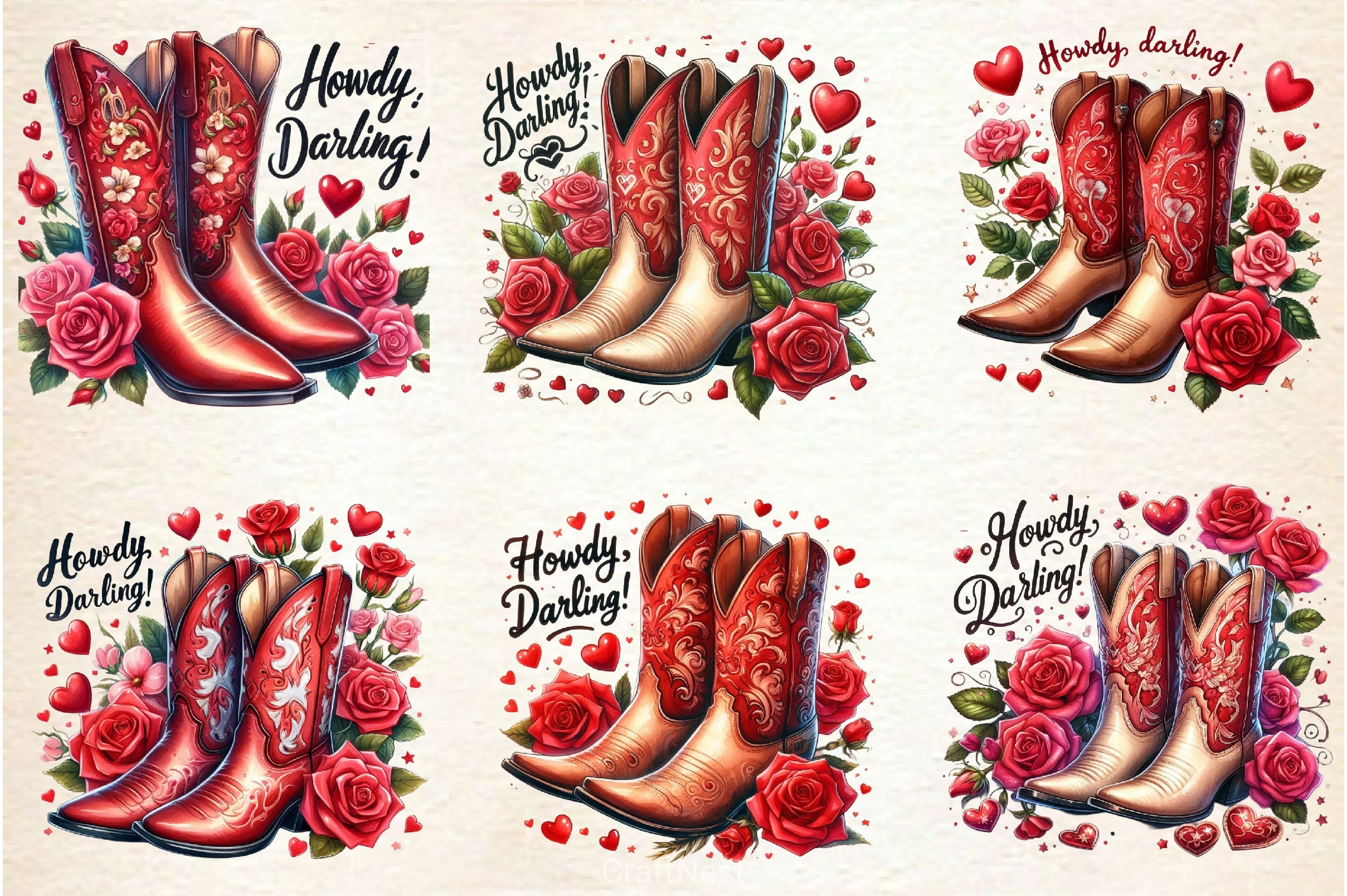 Cowboy Boots And Roses Clipart Bundle - CraftNest - Digital Crafting and Art