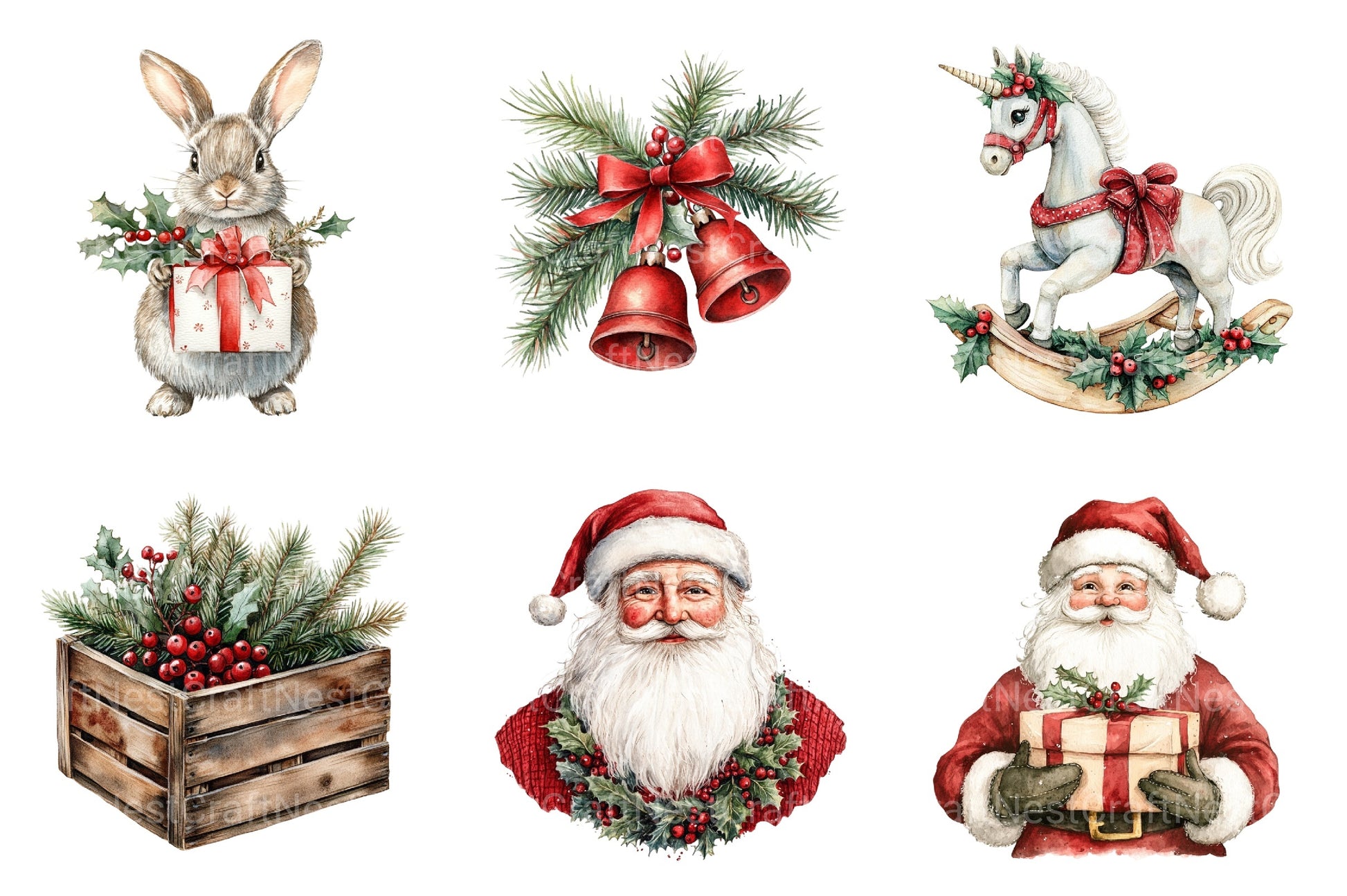 Rustic Red Green Christmas Winter Clipart Bundle - CraftNest - Digital Crafting and Art