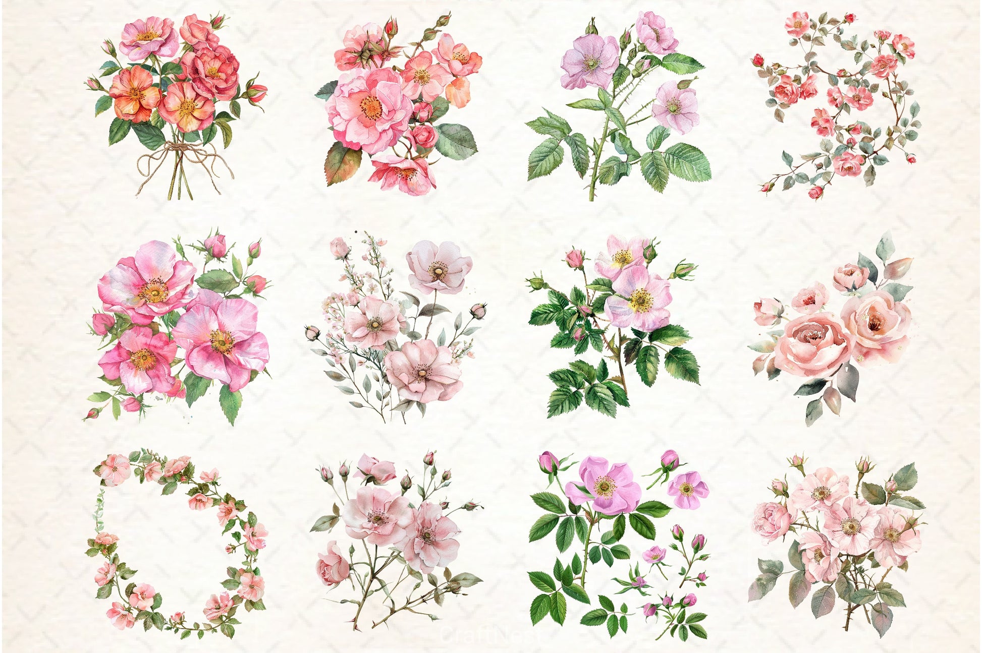 Summer Wild Rose Pink Florals Clipart Bundle - CraftNest - Digital Crafting and Art