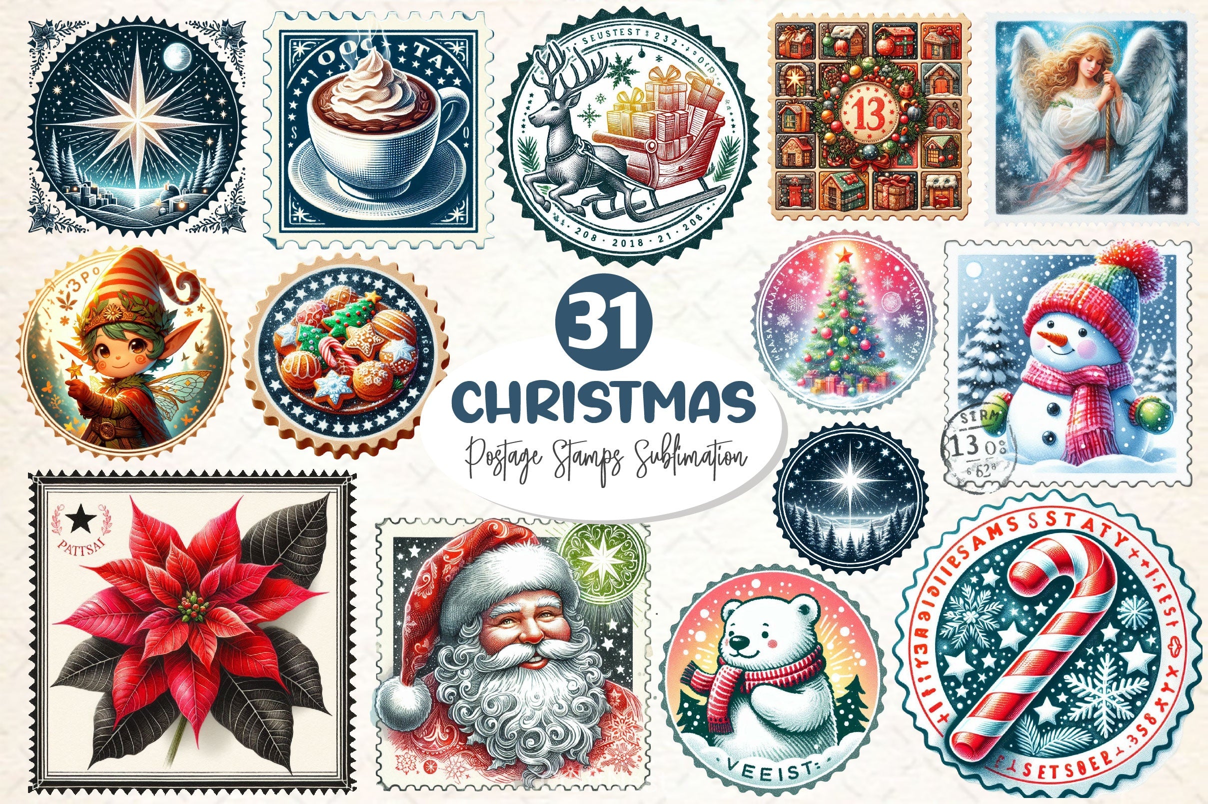 Christmas Stamps Clipart Bundle 2 - CraftNest - Digital Crafting and Art