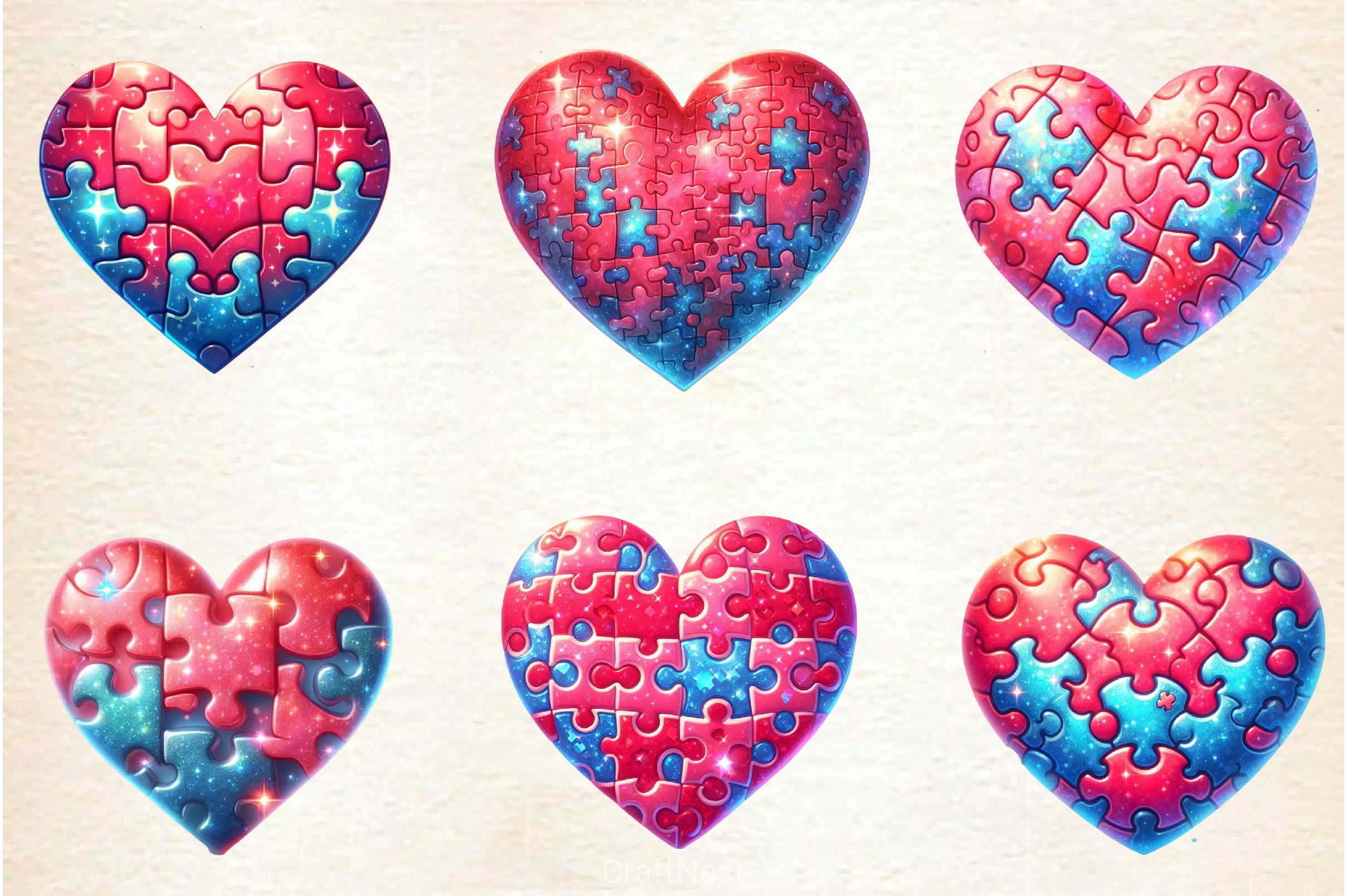Valentine Puzzle Heart Clipart Bundle - CraftNest - Digital Crafting and Art