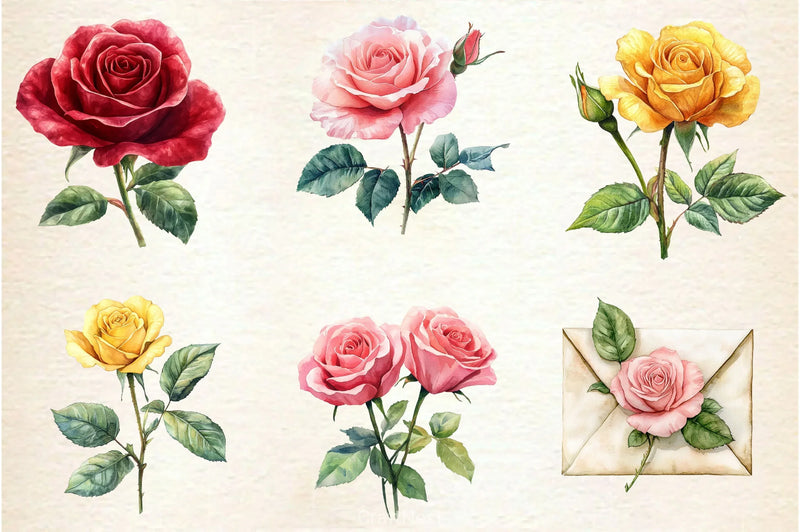Spring Lithograph Roses Clipart Bundle - CraftNest - Digital Crafting and Art