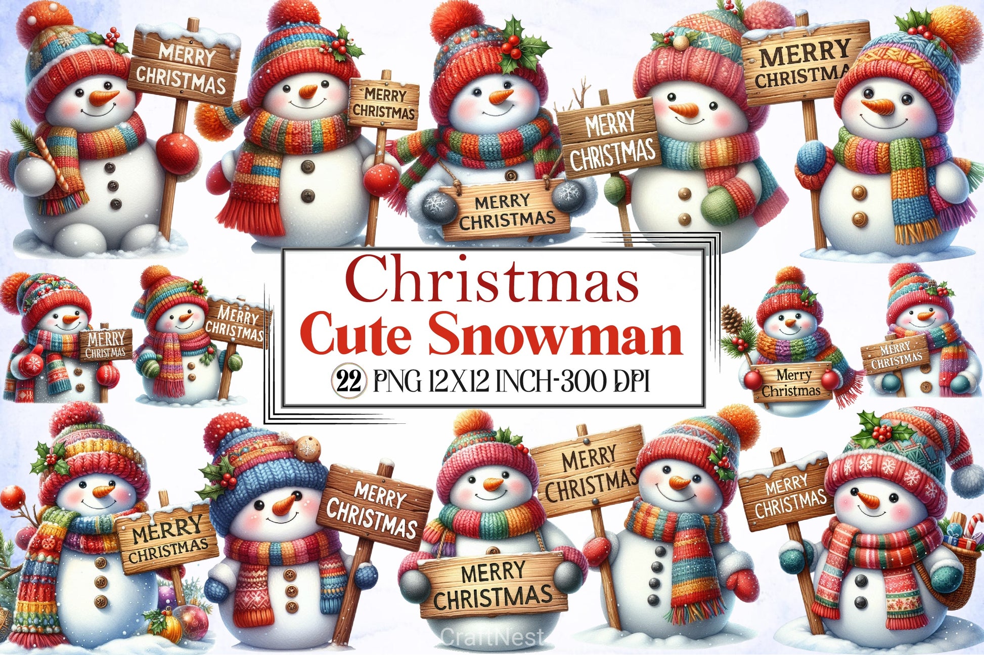 Cute Christmas Snowman Clipart Bundle 20 - CraftNest - Digital Crafting and Art