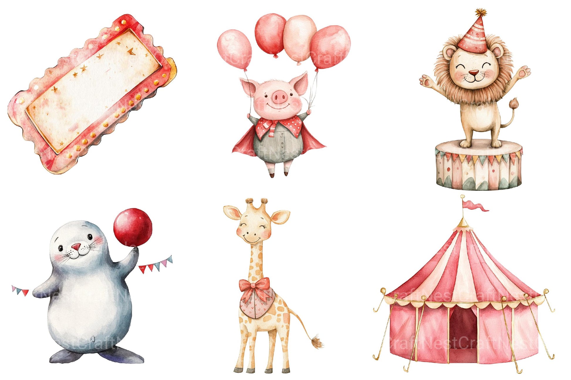 Vintage Circus Party Animals Clipart - CraftNest - Digital Crafting and Art