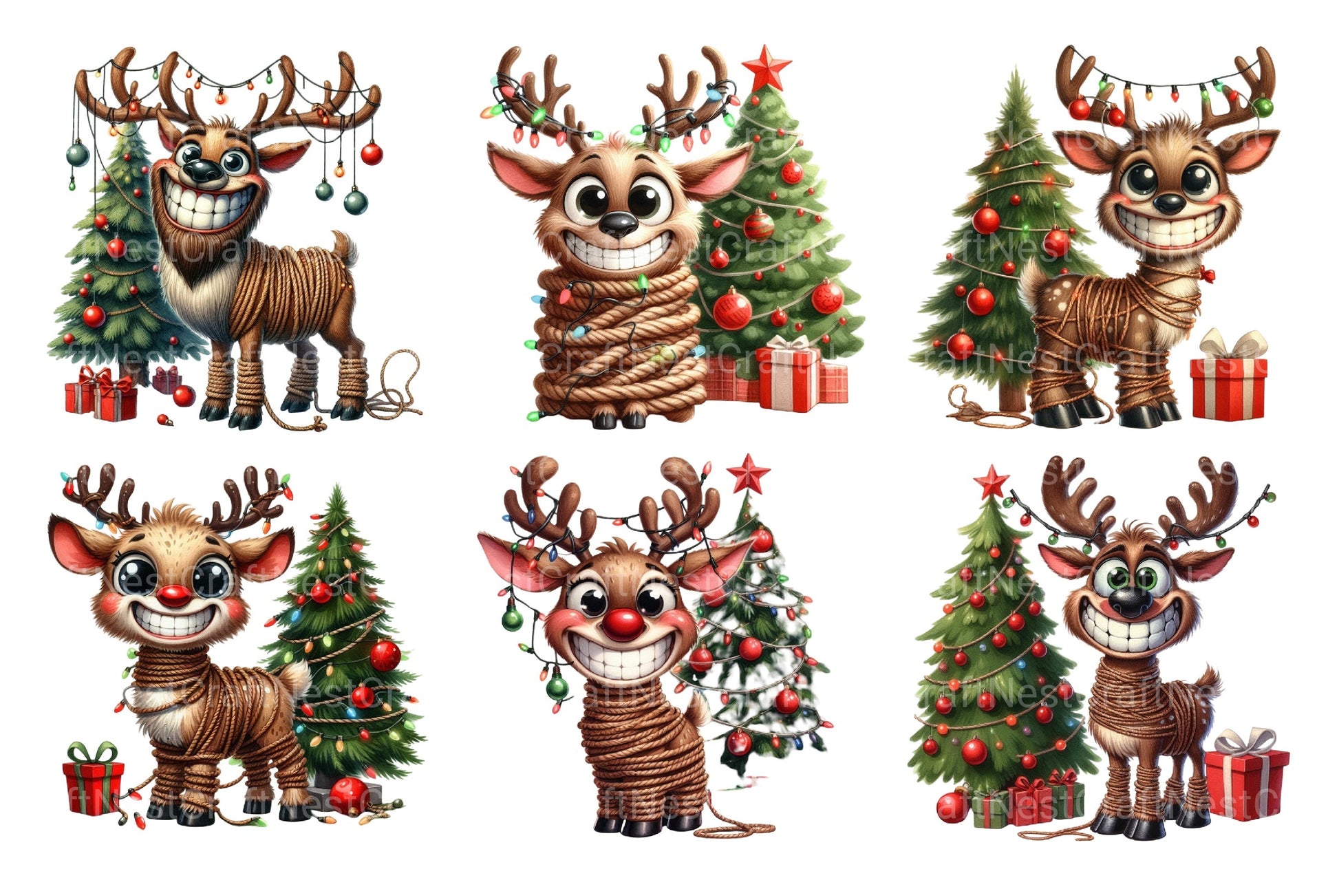 Funny Reindeer Christmas Clipart Bundle 7 - CraftNest - Digital Crafting and Art