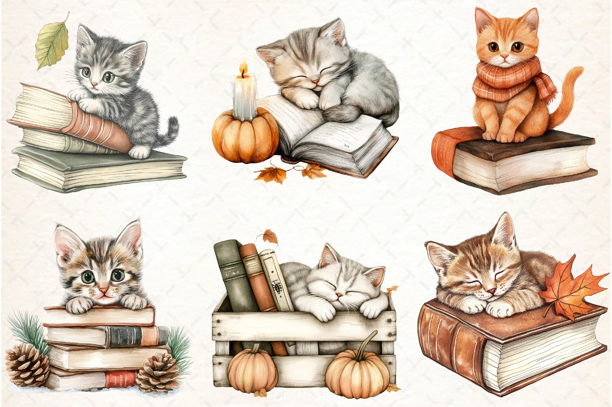 Cat & Book Fall Vibes Clipart Bundle - CraftNest - Digital Crafting and Art