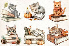 Cat & Book Fall Vibes Clipart Bundle - CraftNest - Digital Crafting and Art