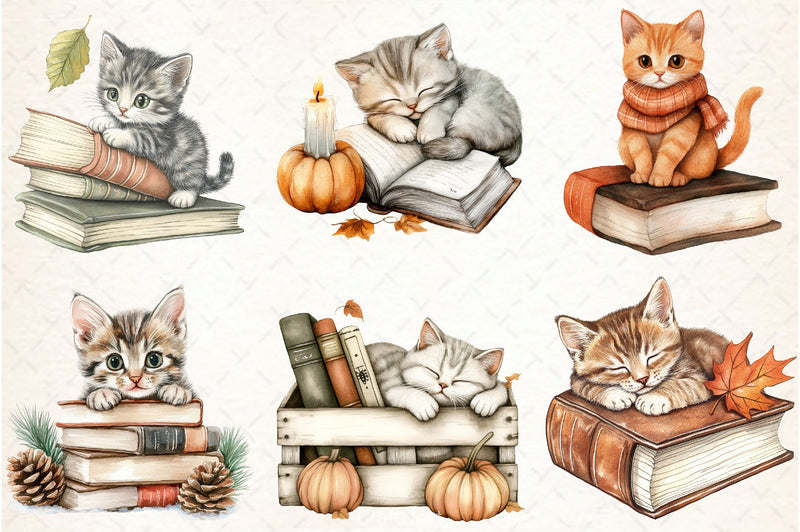 Cat & Book Fall Vibes Clipart Bundle - CraftNest - Digital Crafting and Art