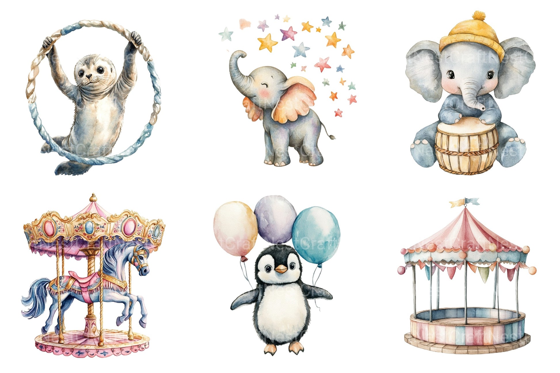 Cute Baby Circus Animals Clipart Bundle - CraftNest - Digital Crafting and Art