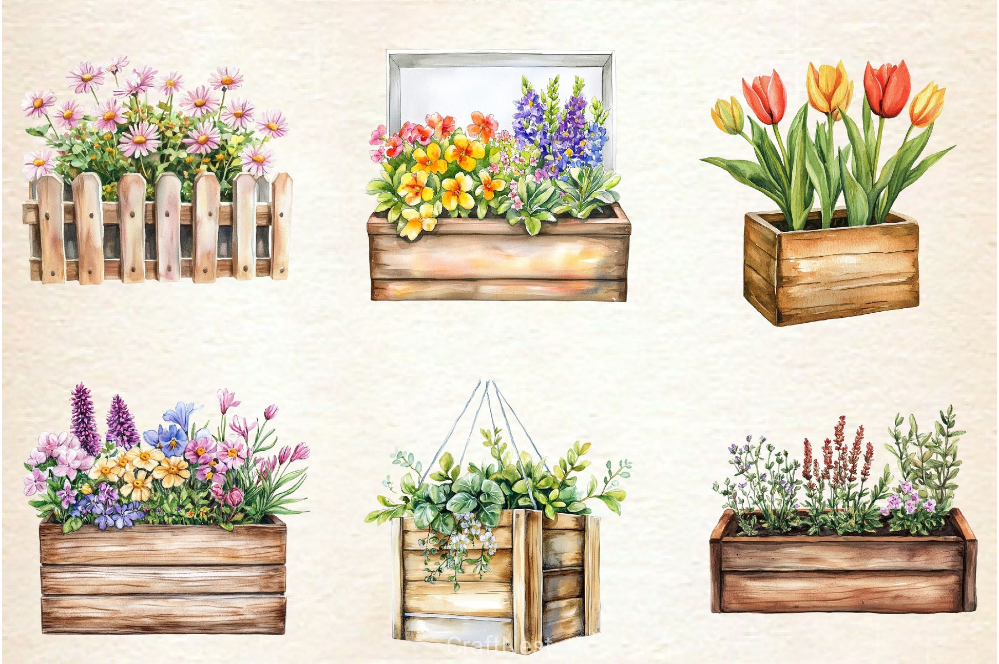 Spring Wooden Planters Box Clipart Bundle - CraftNest - Digital Crafting and Art