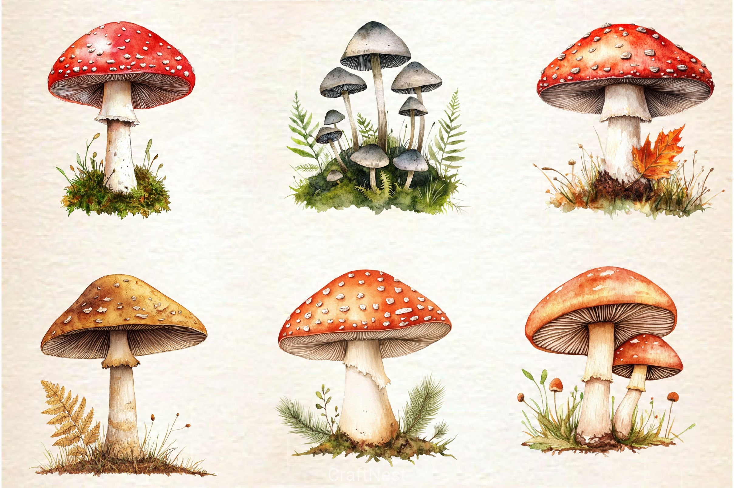Botanical Autumn Mushrooms Clipart Bundle - CraftNest - Digital Crafting and Art