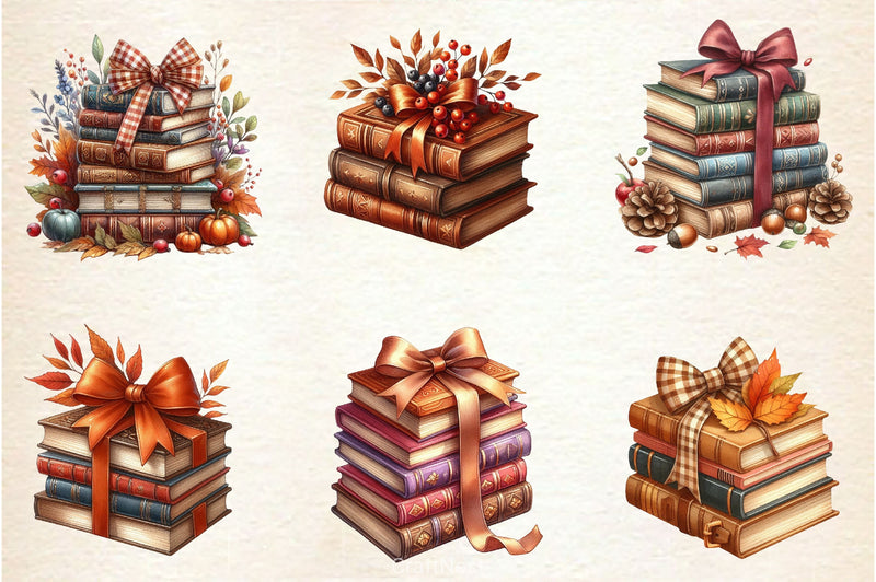 Autumn Bow Book Stack Clipart Bundle - CraftNest - Digital Crafting and Art