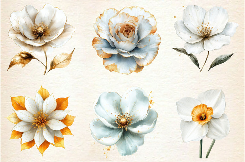 White And Gold Abstract Flower Clipart Bundle - CraftNest - Digital Crafting and Art