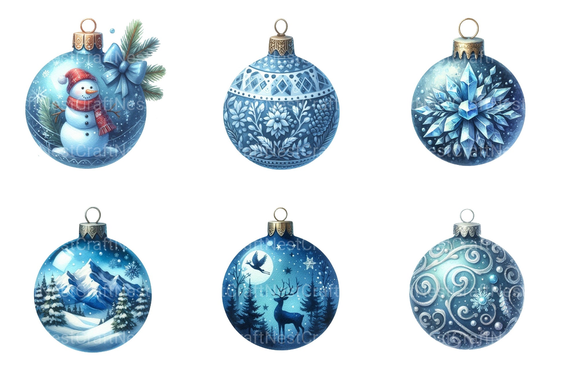 Blue Christmas Balls Clipart Set - CraftNest - Digital Crafting and Art
