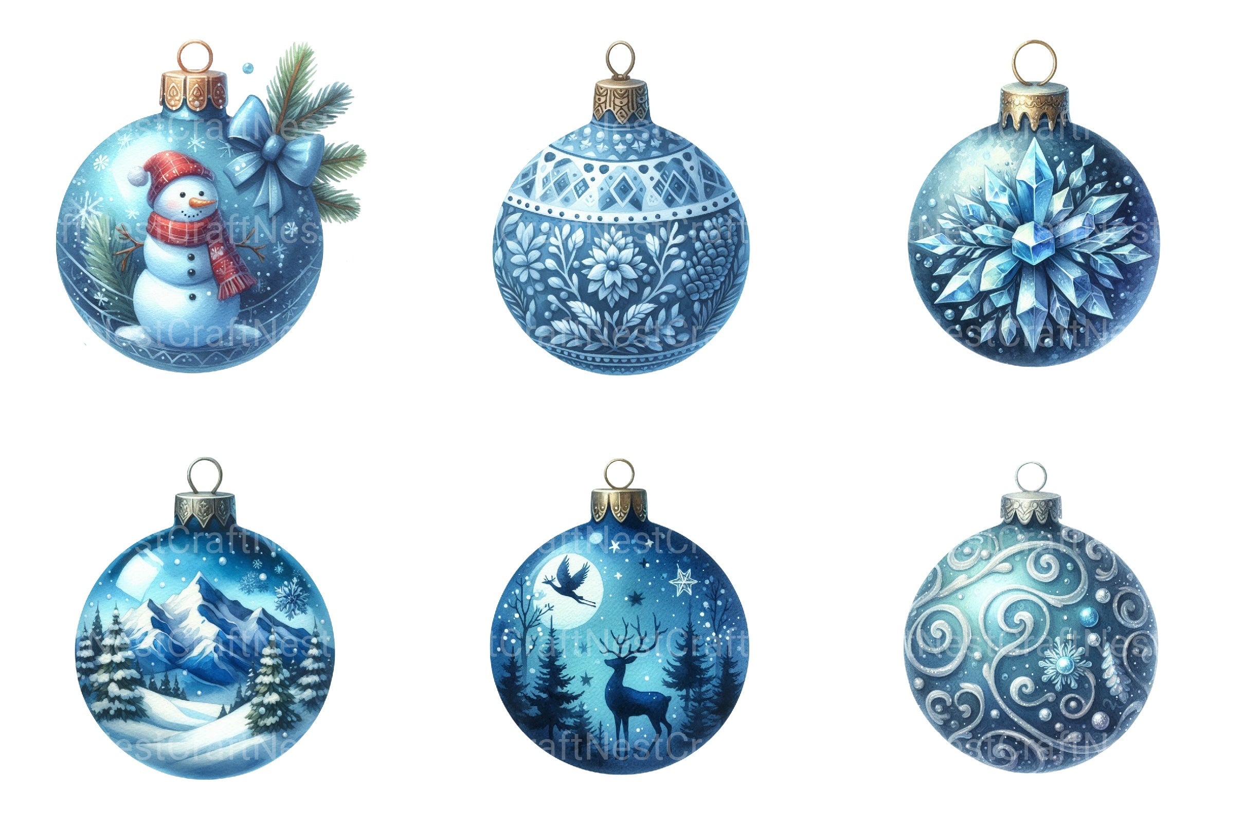 Blue Christmas Balls Clipart Set - CraftNest - Digital Crafting and Art
