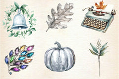 Silver Vintage Aesthetic Autumn Clipart Bundle 2 - CraftNest - Digital Crafting and Art