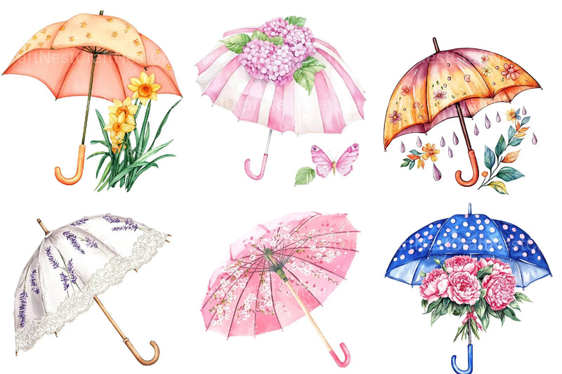 Spring Flowers Umbrella Clipart Bundle - CraftNest - Digital Crafting and Art