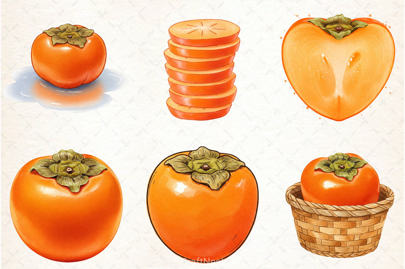 Persimmon Fruit Clipart Bundle 1 - CraftNest - Digital Crafting and Art