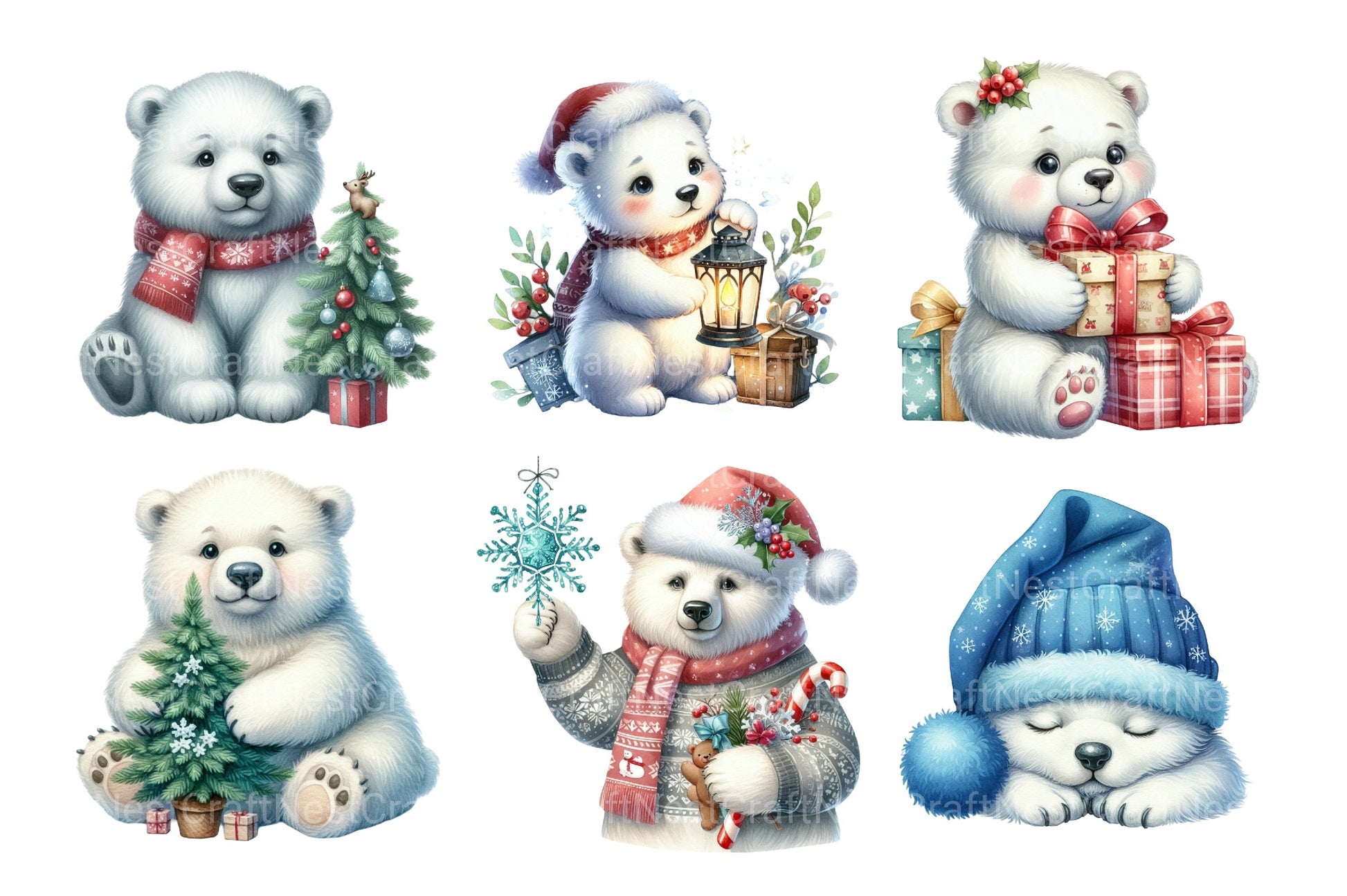 Christmas Polar Bear Clip Art Bundle - CraftNest - Digital Crafting and Art